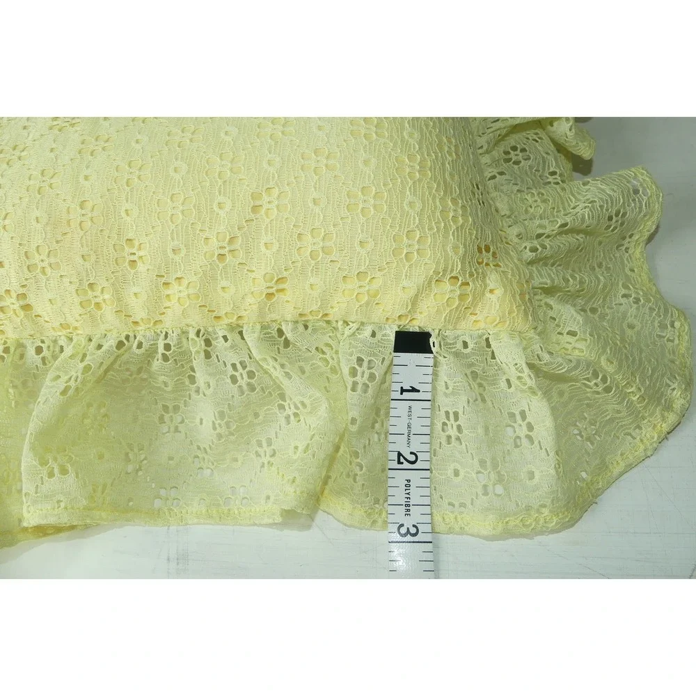 Vintage Yellow Eyelet Lace Ruffle Throw Pillow Decorative Cottagecore Pastel